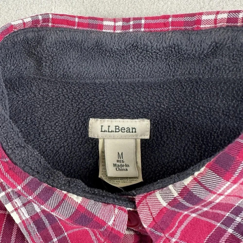L.L. Bean Women's Pink Plaid Fleece Lined Size Medium Shirt Jacket Shacket‎